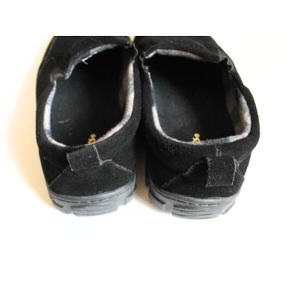 Clarks Comfort Shoe Loafer Womens 8 Black Suede Flannel Lined Hard Sole Slipper - Picture 4 of 6